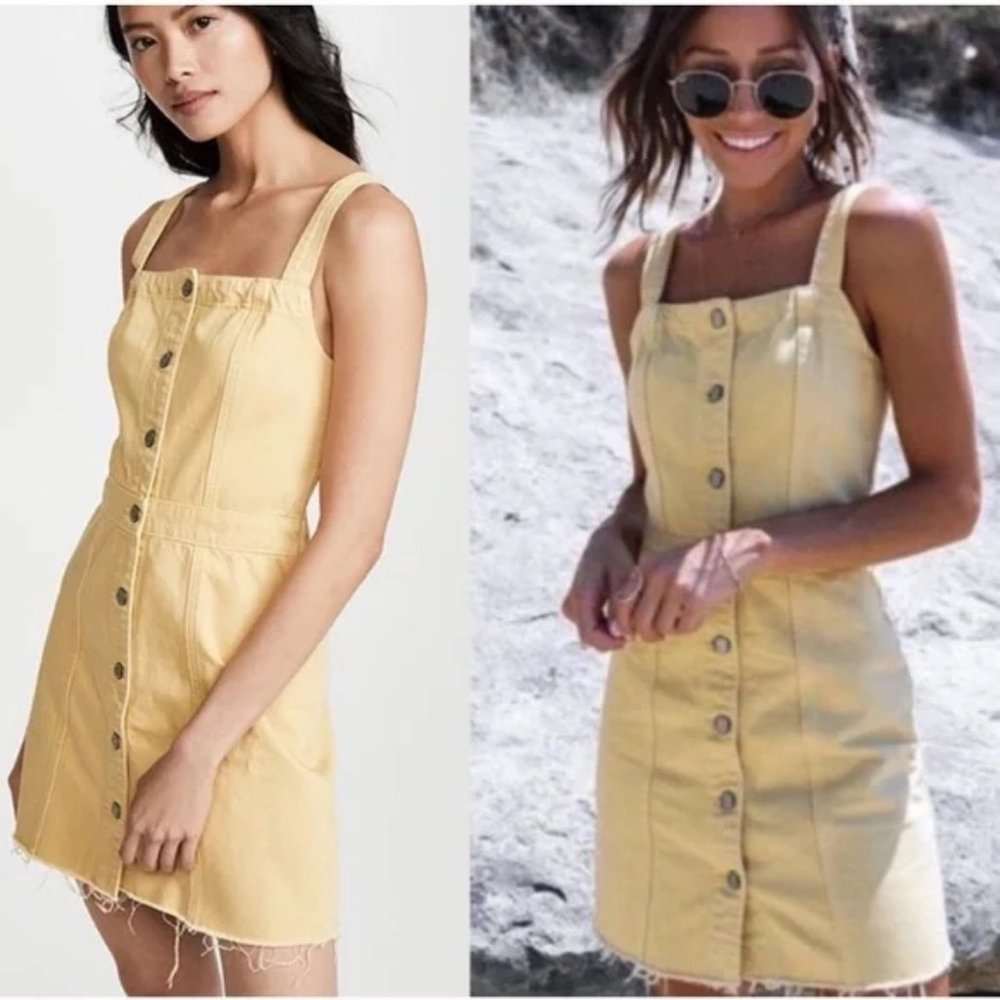 Boyish By Her Kennedy Yellow Denim Mini Skirt Overalls Dress Size Small